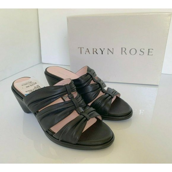 Taryn Rose Maison Platform Wedge Strap Sandal Open Toe Mule Black Leather US 10 - Picture 1 of 7
